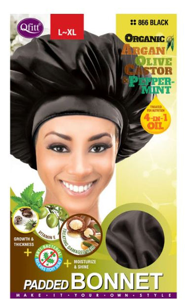 QFITT Organic L-XL organic Padded Sleep Cap - Black , Sareya Beauty Supply Store in Calgary Alberta Canada